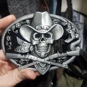 New Cowboy Skull skeleton belt buckle